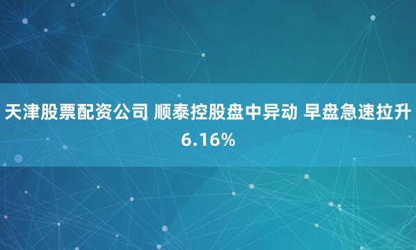 天津股票配资公司 顺泰控股盘中异动 早盘急速拉升6.16%